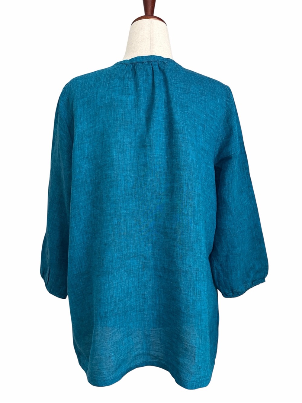 Pure Jill Womens L 100% Linen Teal Button Front Tunic Top Long Sleeve Large - Picture 3 of 9